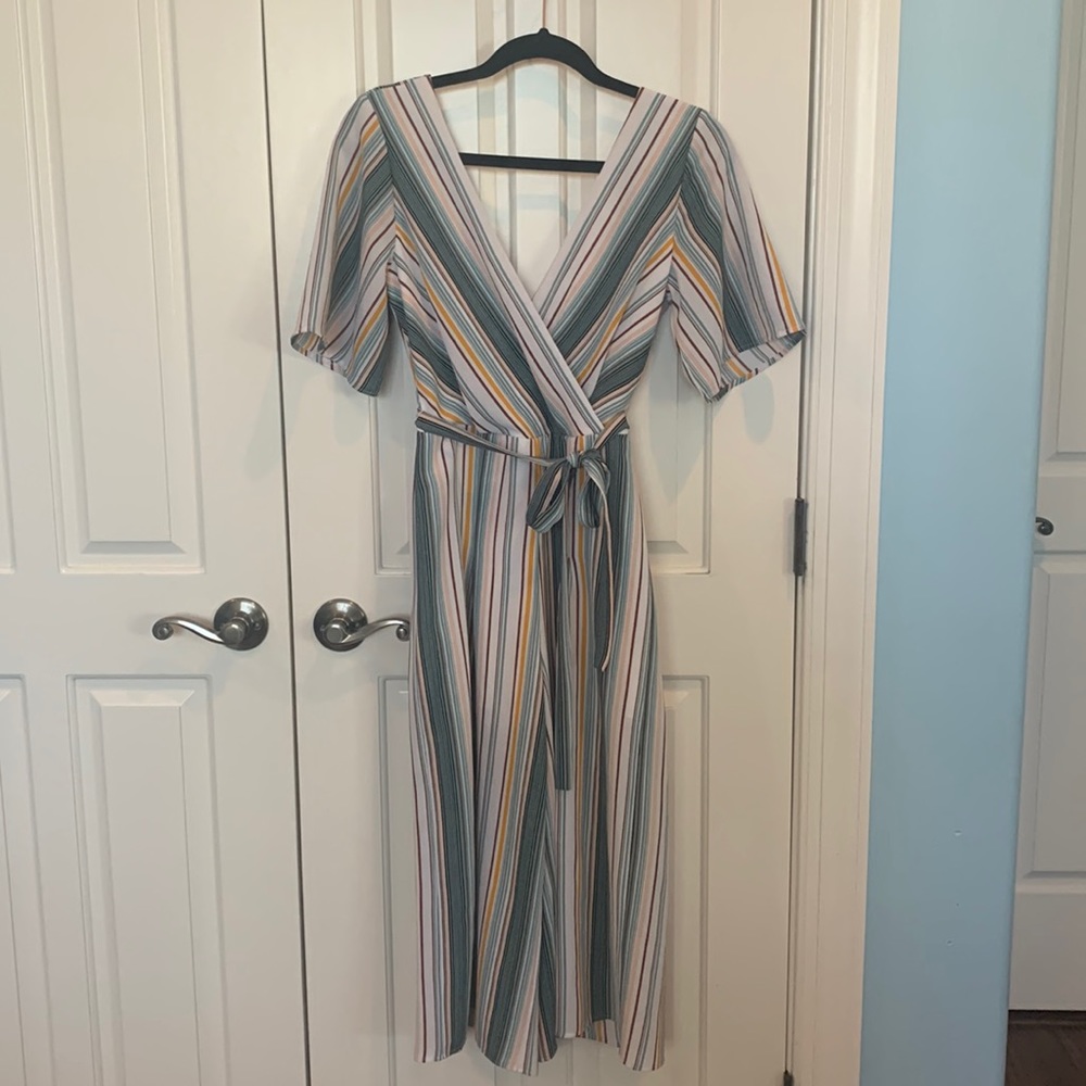 Trixxi V-Neck Wide Leg Striped Jumpsuit